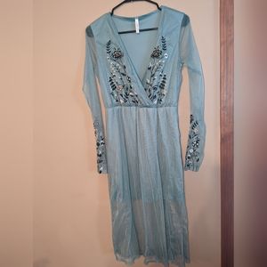 Cottage Core sheer floral baby blue dress